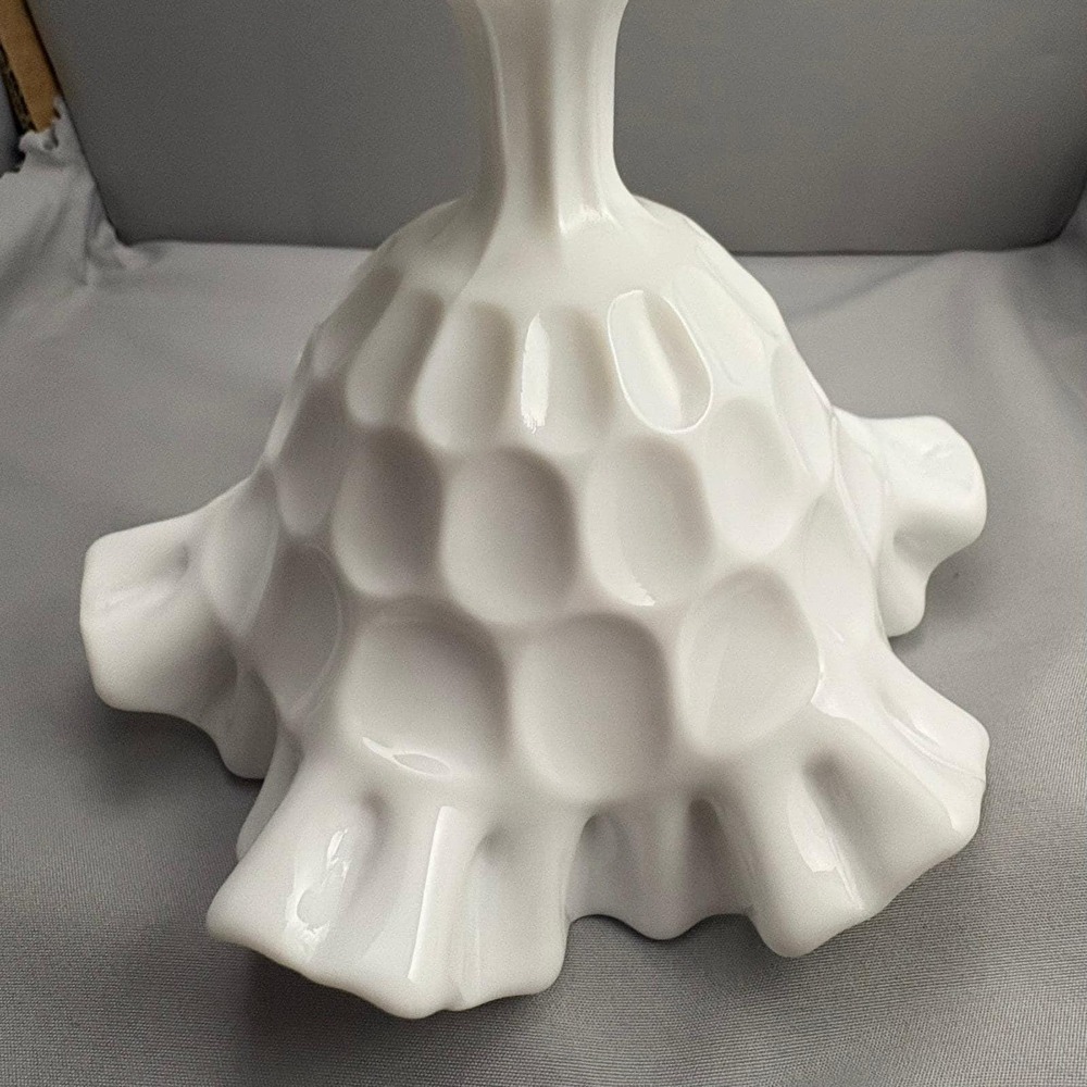Fenton White Milk Glass Thumbprint Compote Pedestal Bowl Ruffled Edge Vintage 5" - Picture 6 of 8